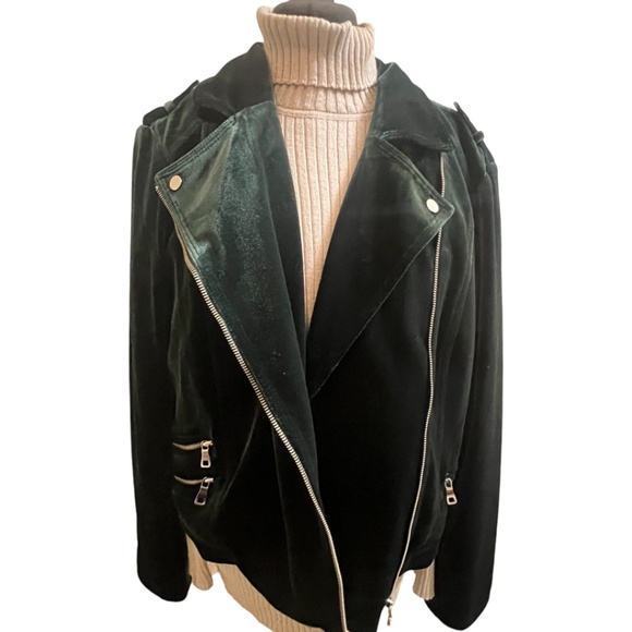 INC International Concepts Glam Velvet Green Moto Jacket Blazer Plus Size XXL - Picture 5 of 14